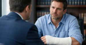 injured man speaking with lawyer