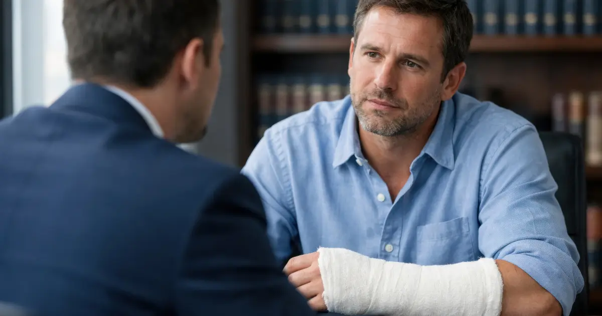 injured man speaking with lawyer